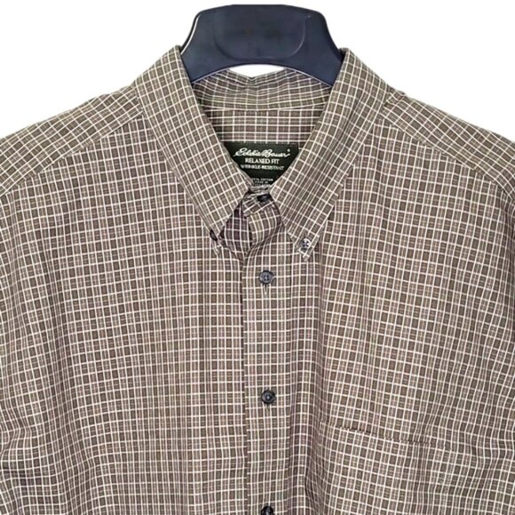Eddie Bauer Men's Shirt Size XL Tall Khaki Check Relax Fit Button Down Collar - Picture 2 of 11